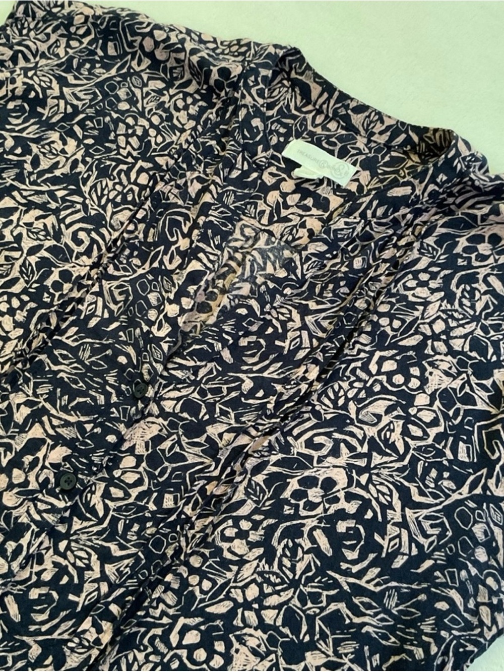 Treasure & Bond Floral Print Rayon Blouse Navy Blush Small - Picture 5 of 14